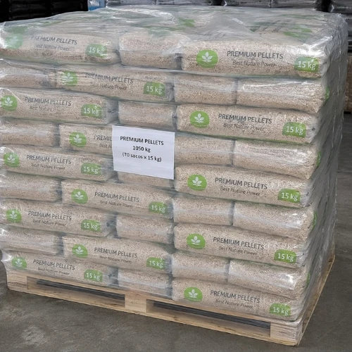 PREMIUM PELLETS Drevené smrekové pelety EN plus A1/ 1050 Kg ( 70 Ks x 15 kg )
